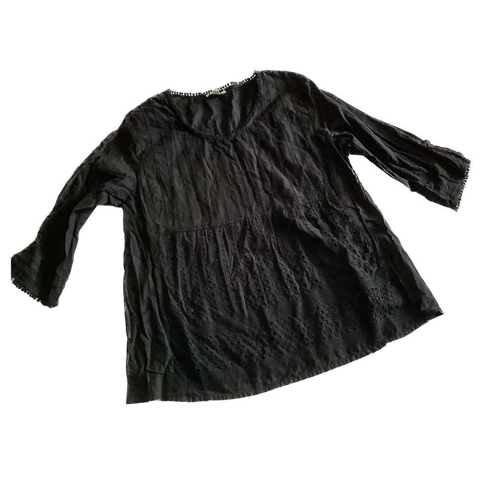 Orientique Naturally Australian organic cotton black eyelet shirt blouse top XL